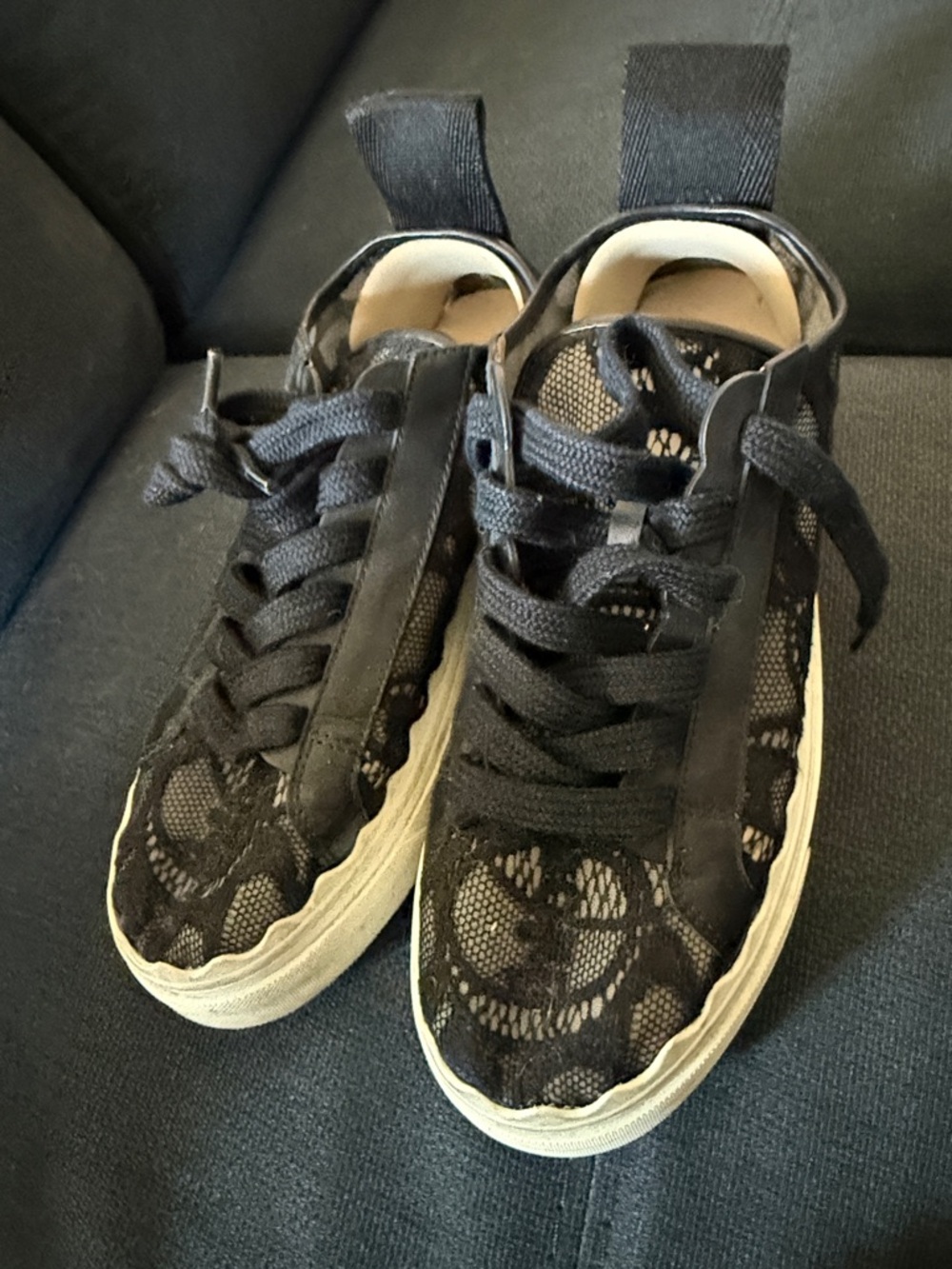 Chloe Black Lace Overlay High-Top Sneakers